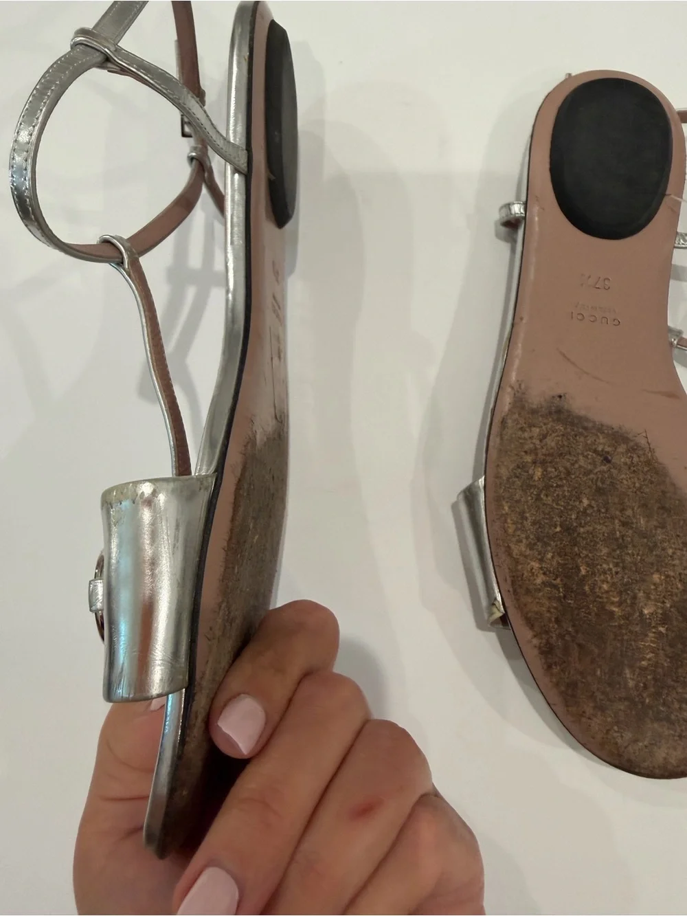 Gucci Silver Metallic Horsebit Strappy Sandals
